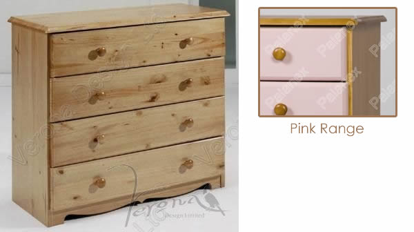 Verona Chest of Drawers 4 Drawer | Pink